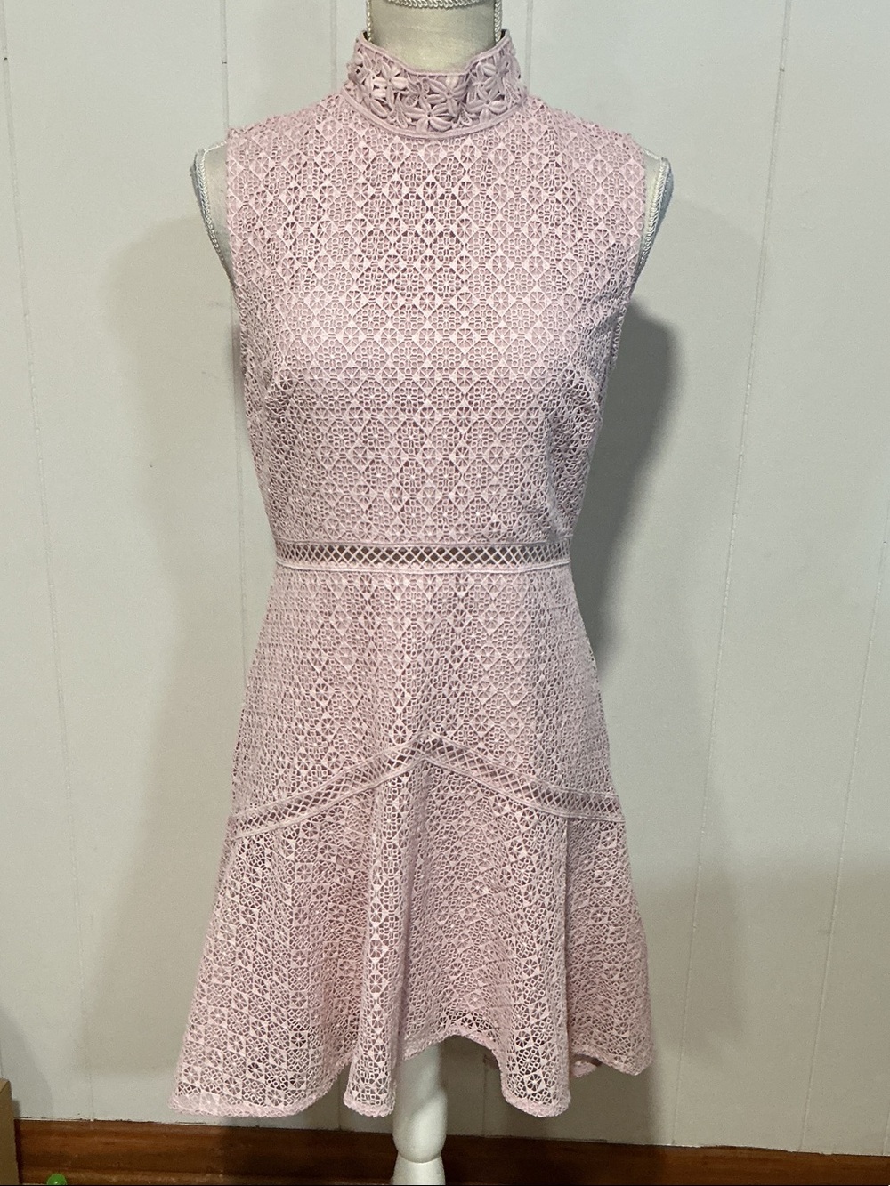 High Neck Lace Mini Dress in Light Pink